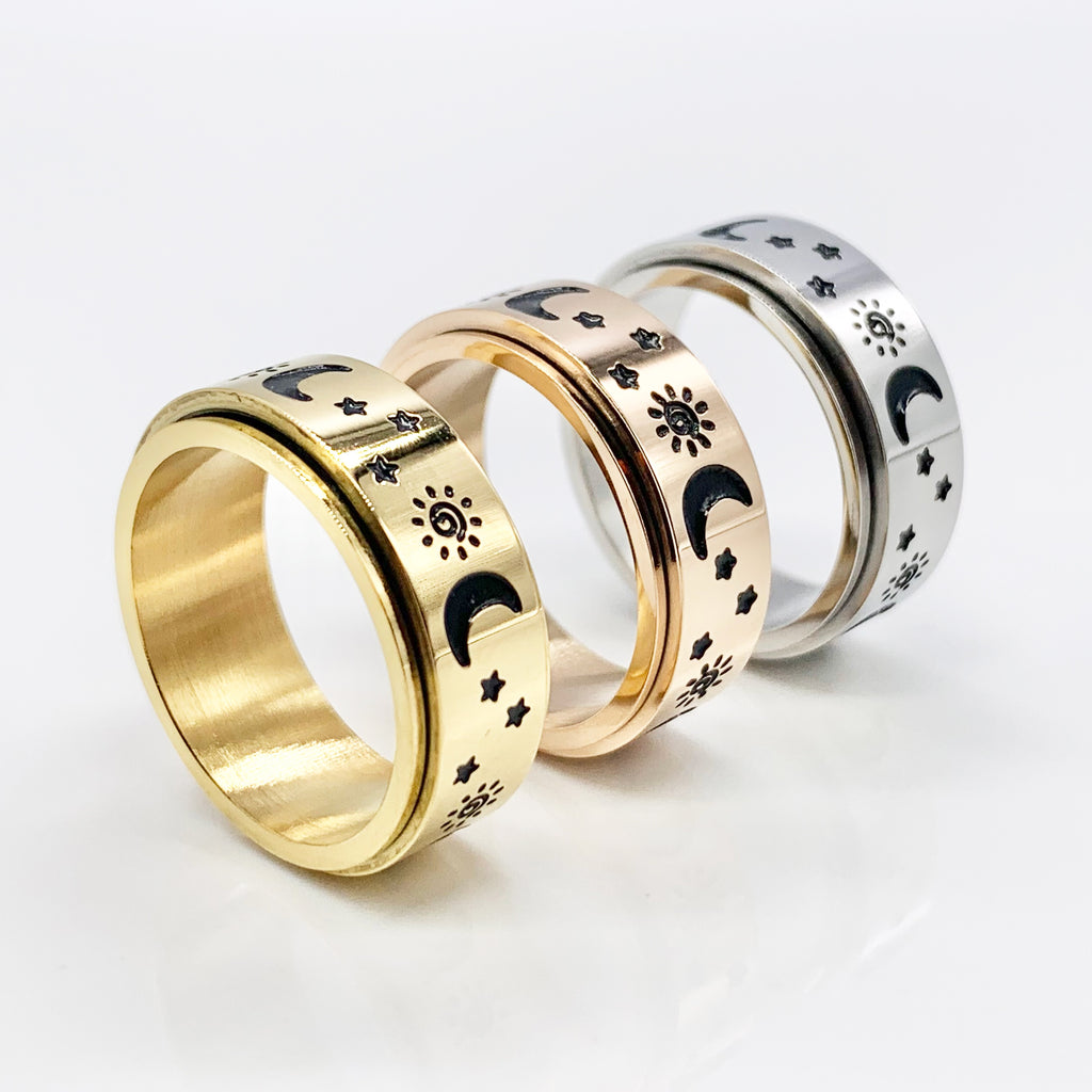 Stars and Moon Spinner Ring