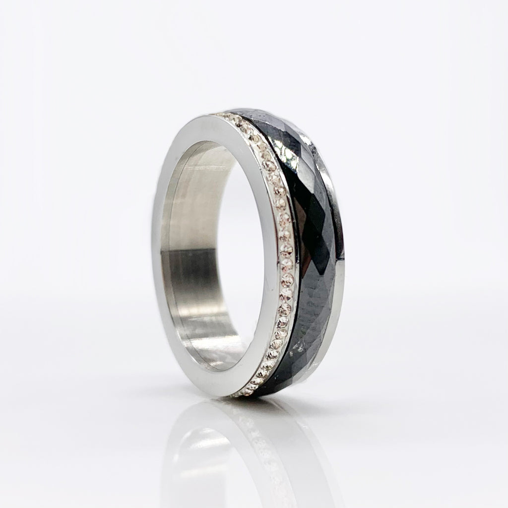 Sparkling Crystals Spinner Ring stainless steel Worry Ring