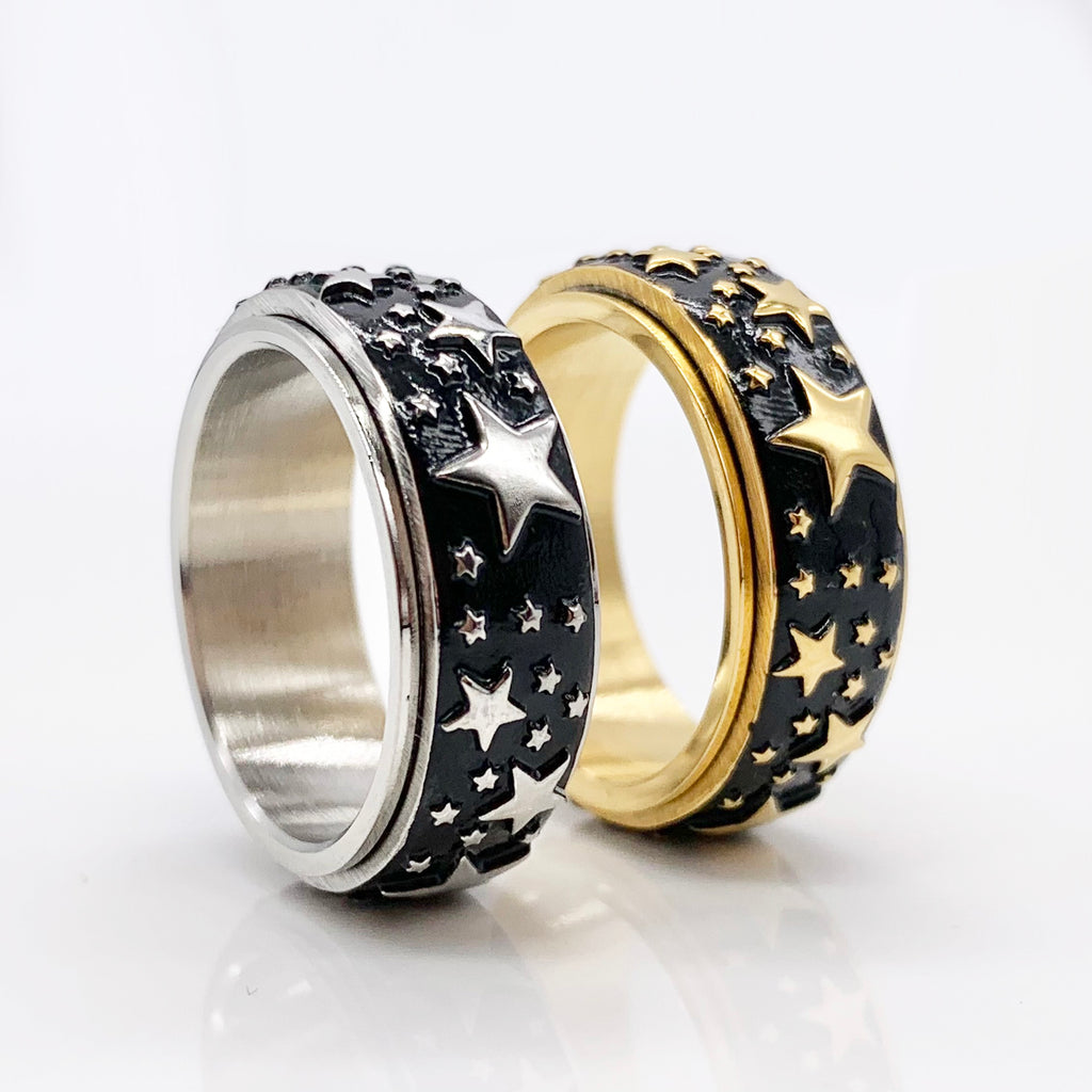 Spinner Ring Star 3D Sky, Fidget Band Worry Ring, Spin Couple Ring, Rotating Best Friend Gift